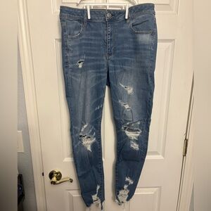 American Eagle Medium Blue Ripped Jeggings